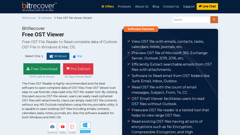 BitRecover OST Viewer Freeware Software Landing Page