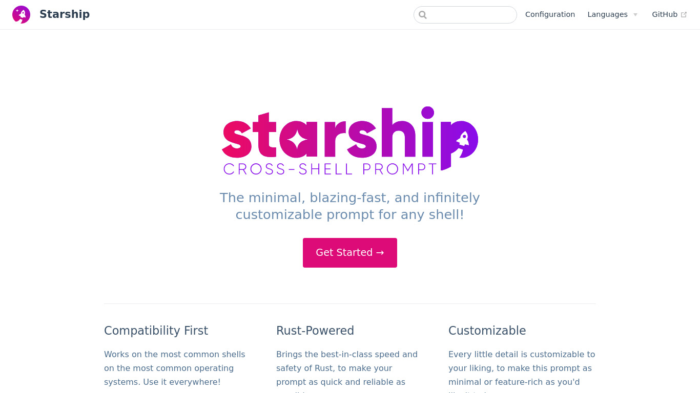 Starship (Shell Prompt) Landing page