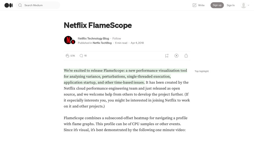 Netflix FlameScope Landing Page