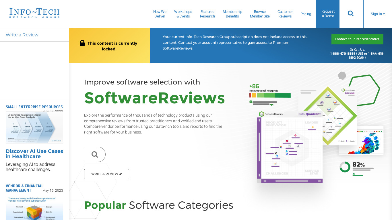 Info-Tech Software Reviews Landing page