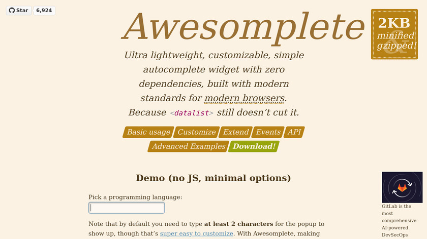 Awesomplete Landing Page