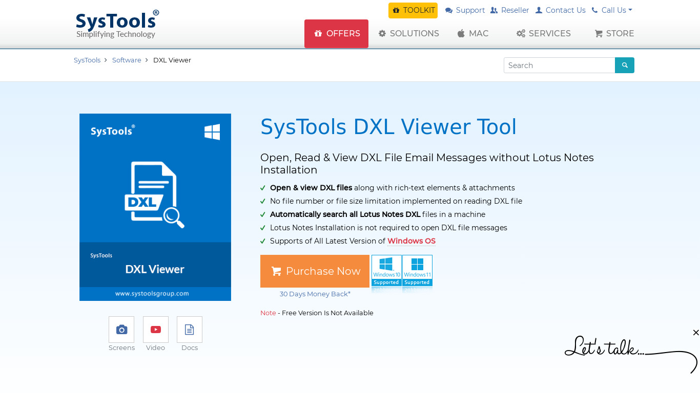 SysTools Lotus DXL Viewer Landing page