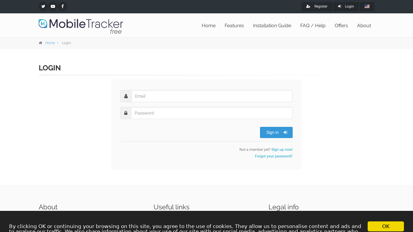 MobiTracker Landing page