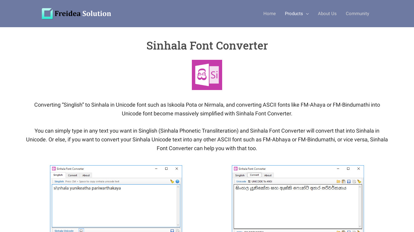 freidea.org Sinhala Font Converter Landing page