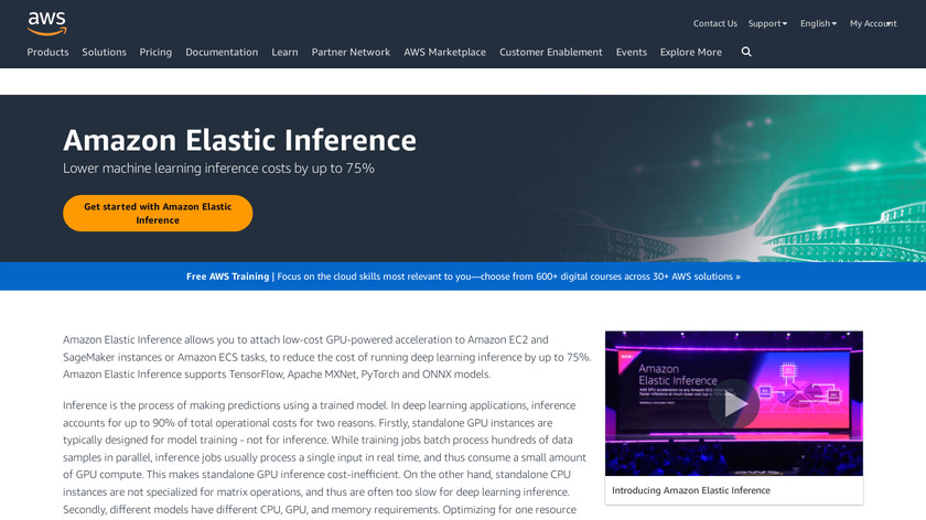 Amazon Elastic Inference Landing Page