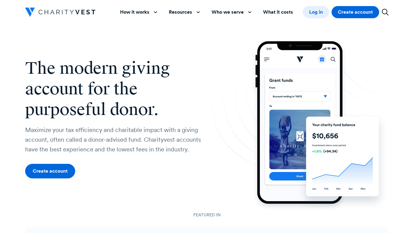 Charityvest Landing page