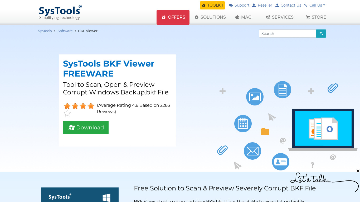 SysTools BKF Viewer Landing page