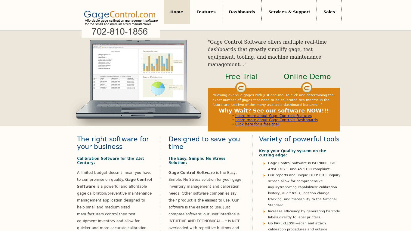 Gage Control Software Landing page