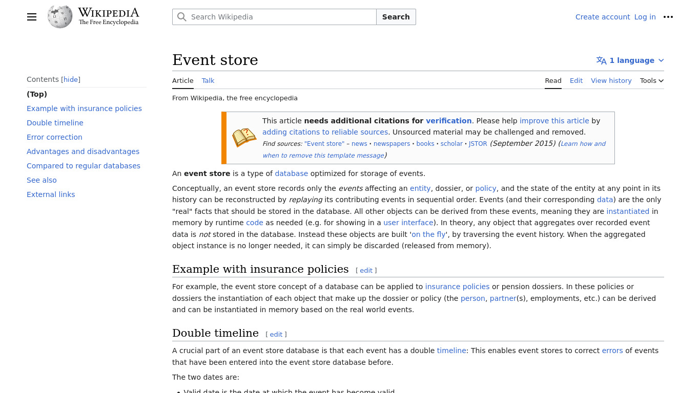 Event Store Landing page