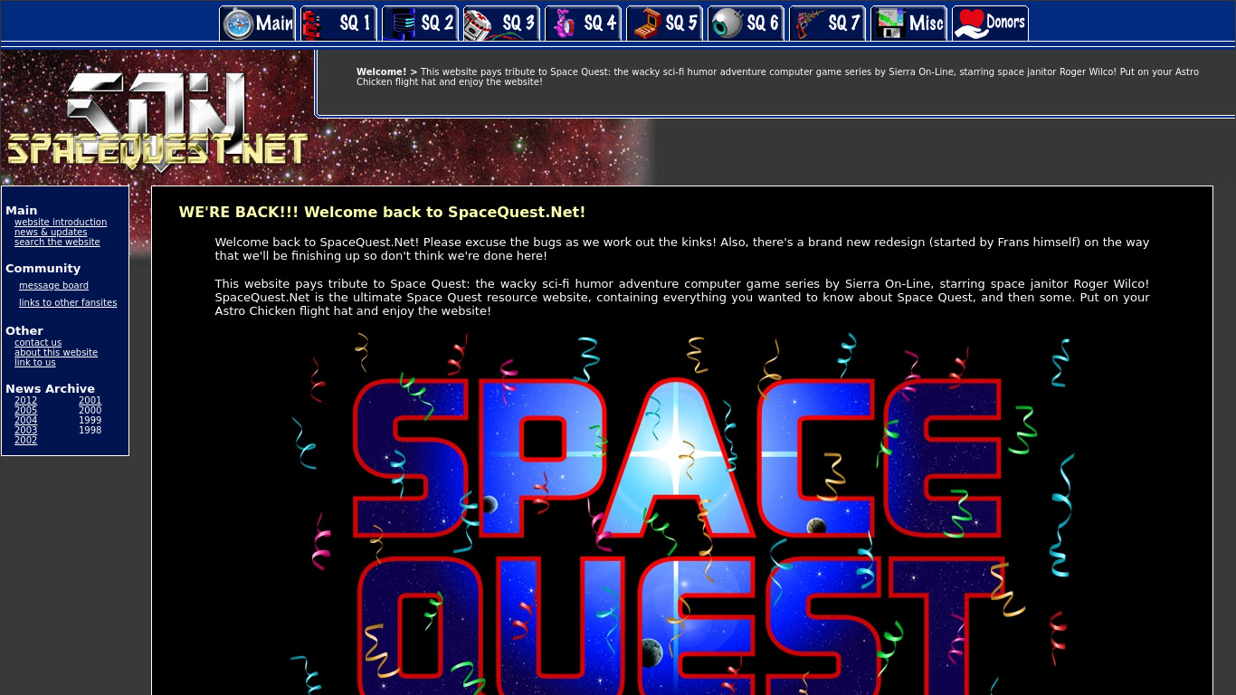 Space Quest Collection Landing page