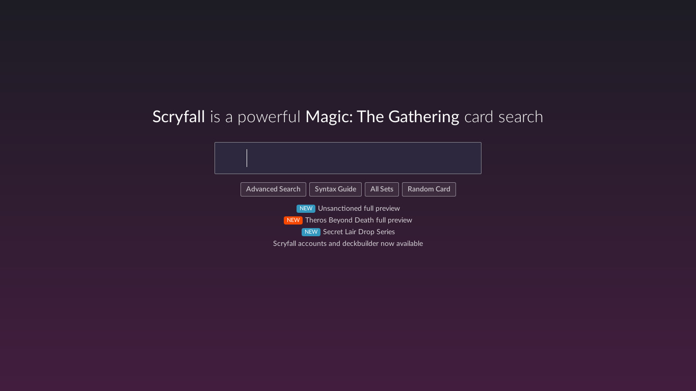 Scryfall Landing page