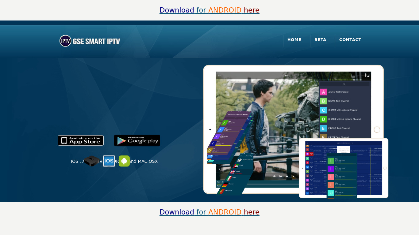 GSE SMART IPTV Landing page