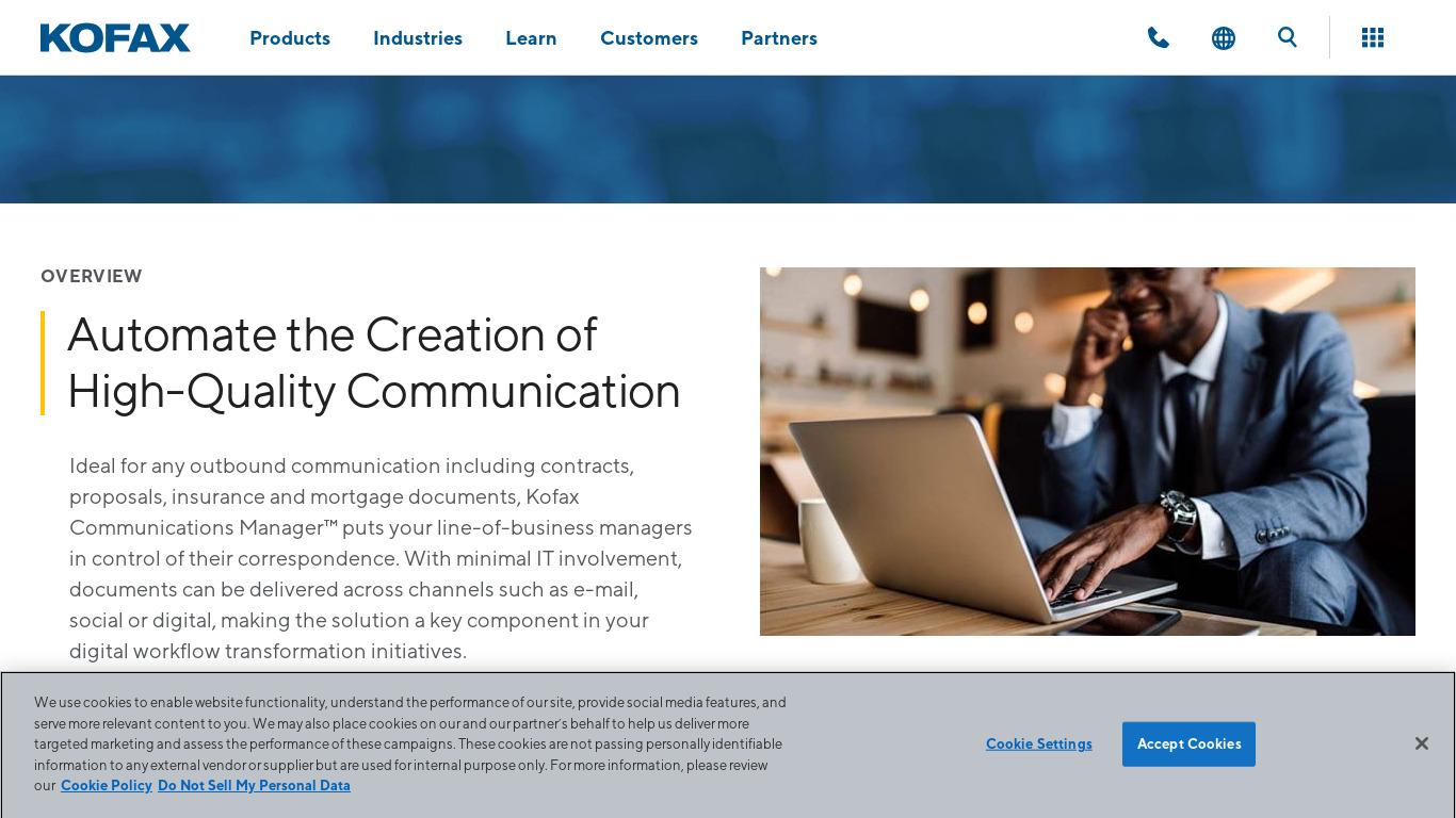 Kofax Customer Communications Manager Landing page