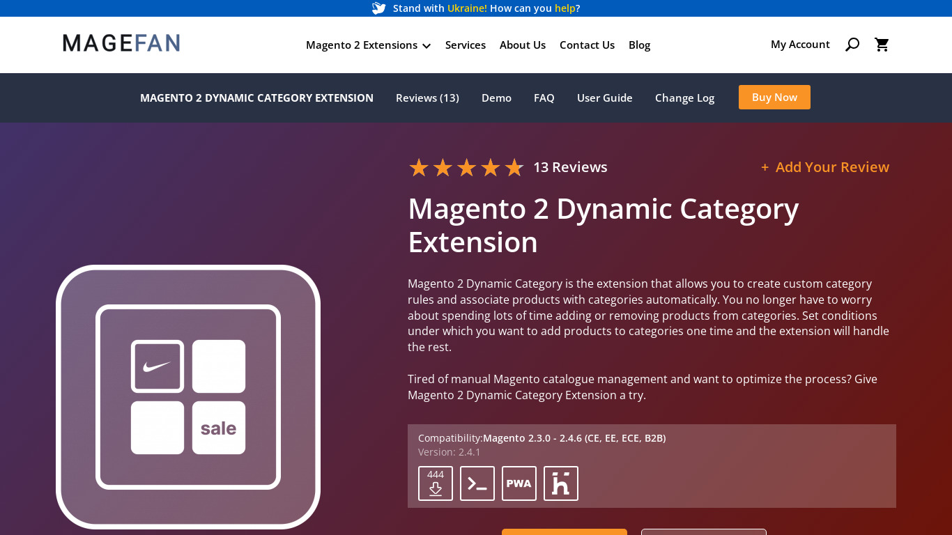 Magento 2 Dynamic Categories Extension Landing page