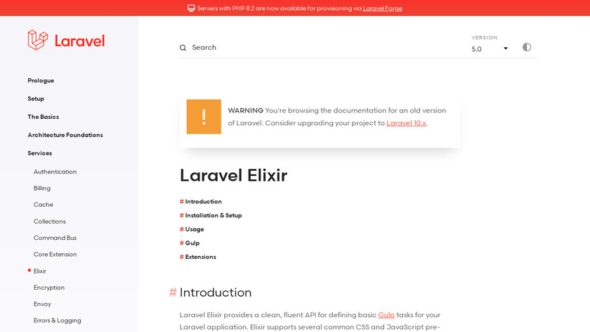 Laravel Elixir Landing Page