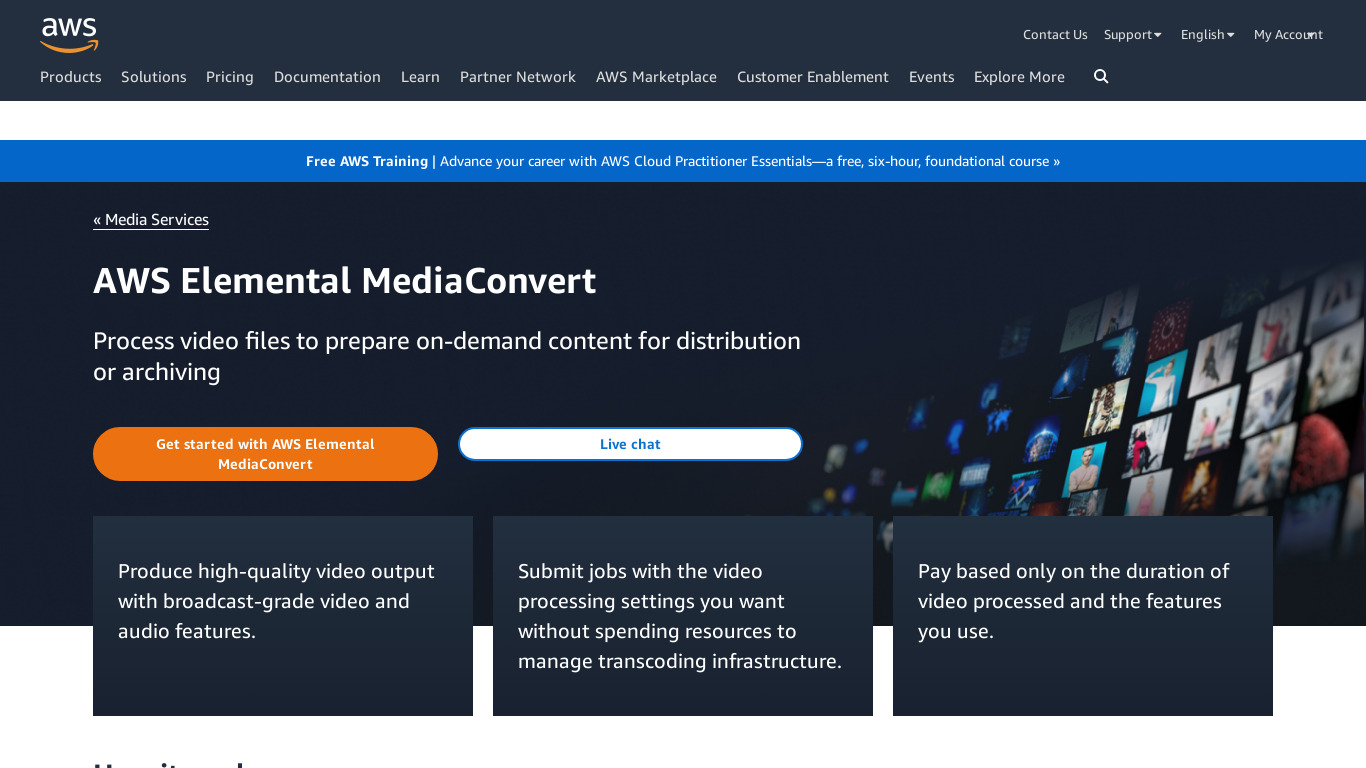 AWS Elemental MediaConvert Landing page