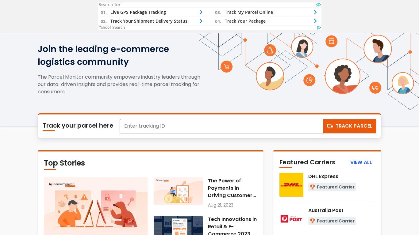 Parcel Monitor Landing page