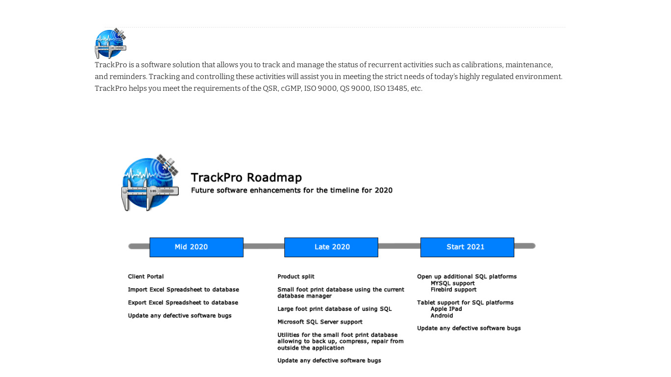 TrackPro Landing page