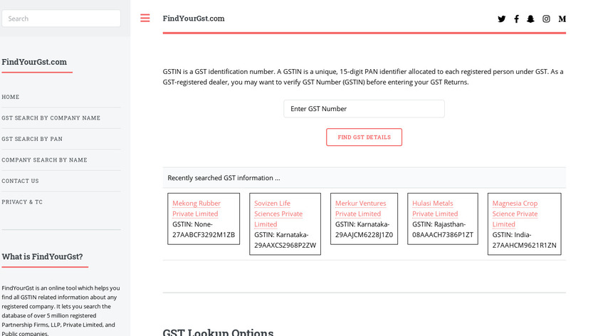 FindYourGst.com Landing Page