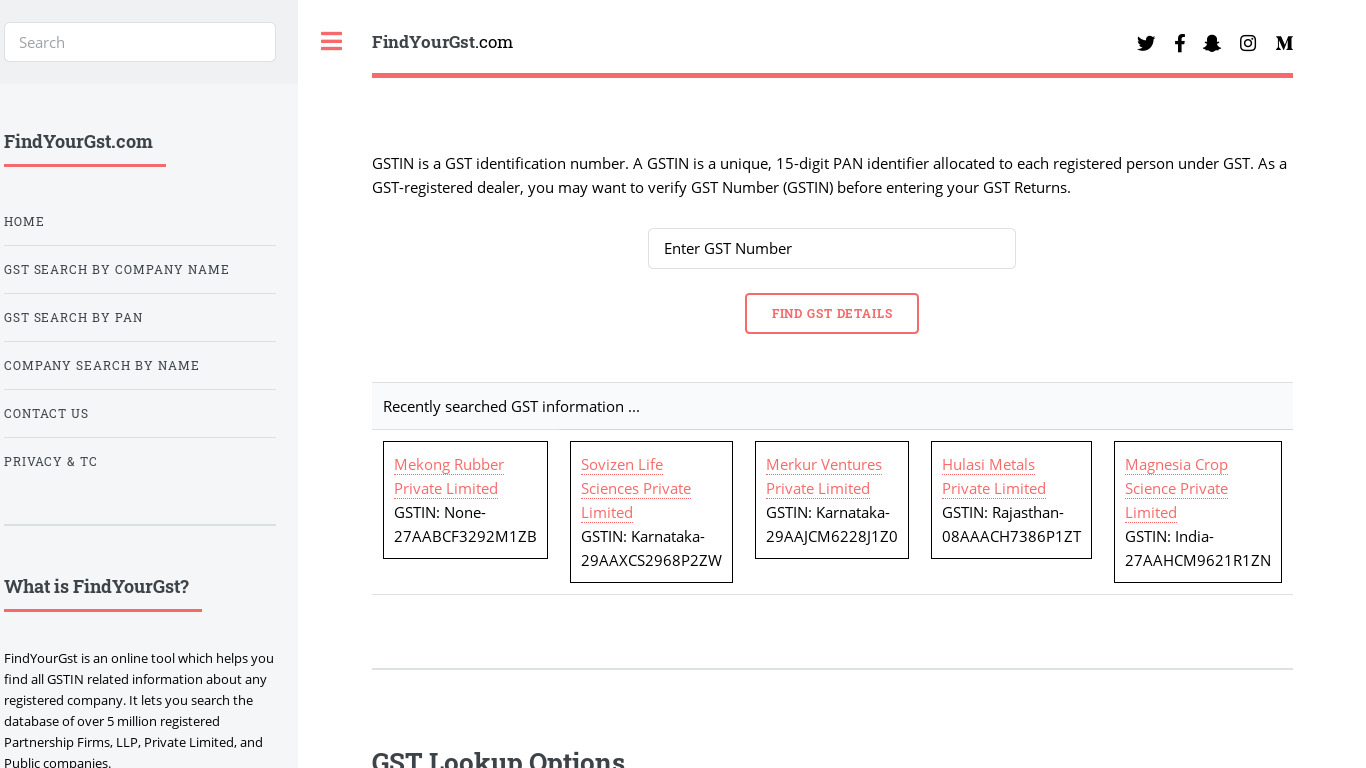 FindYourGst.com Landing page