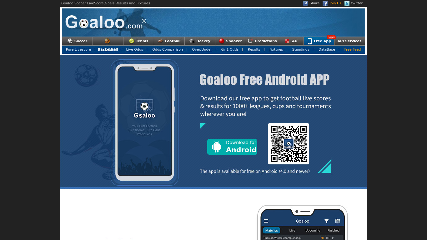goaloo1.com Goaloo Football LiveScores Landing page