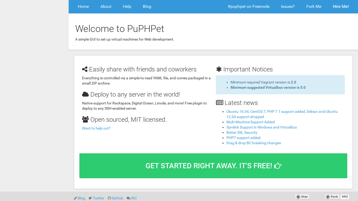 PuPHPet Landing page