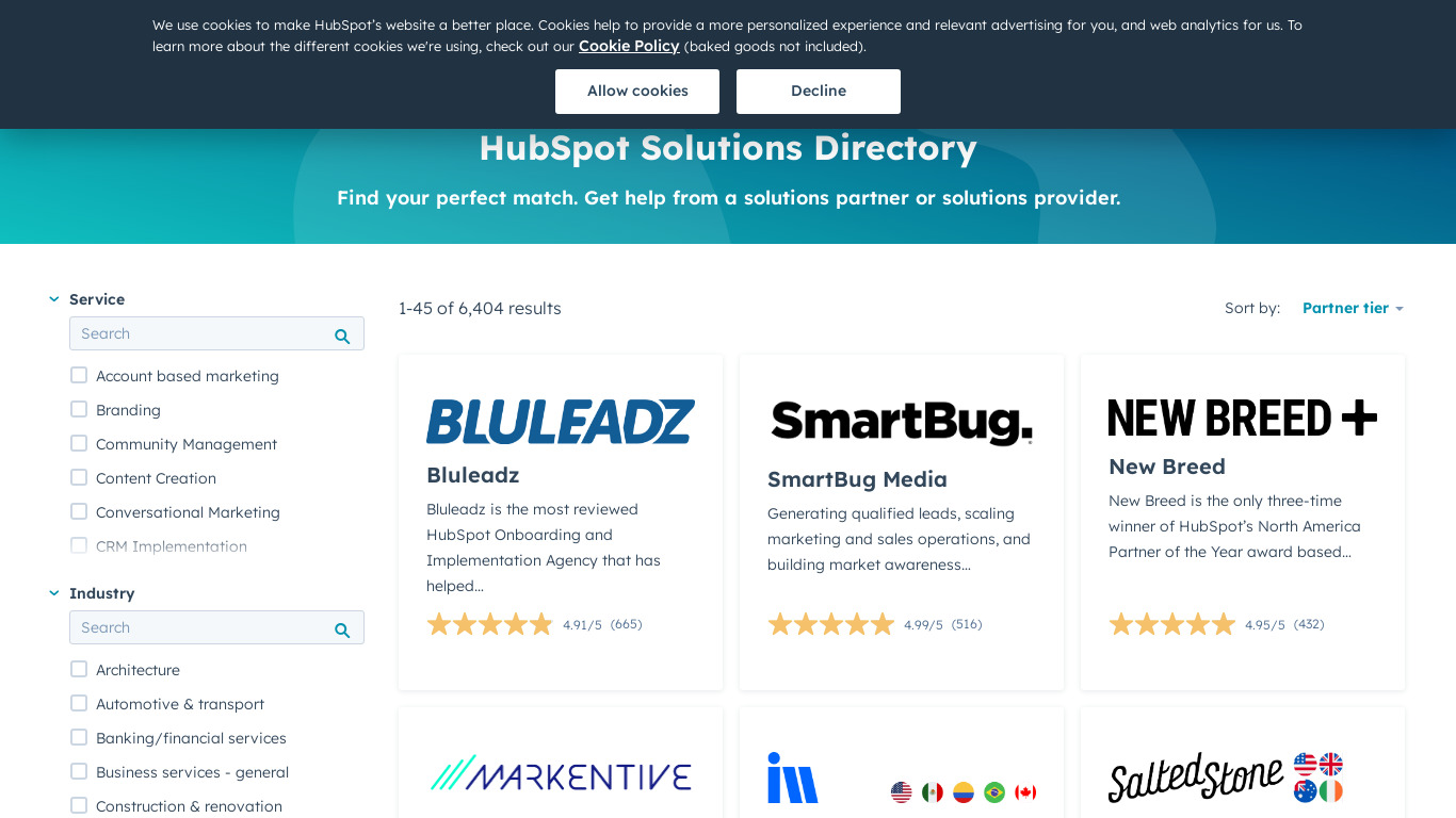 HubSpot Agency Directory Landing page