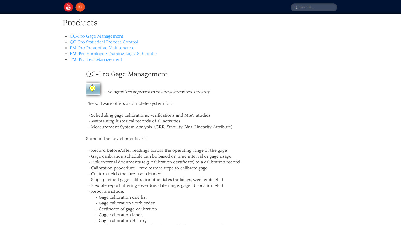 QC-Pro Gage Management Landing page