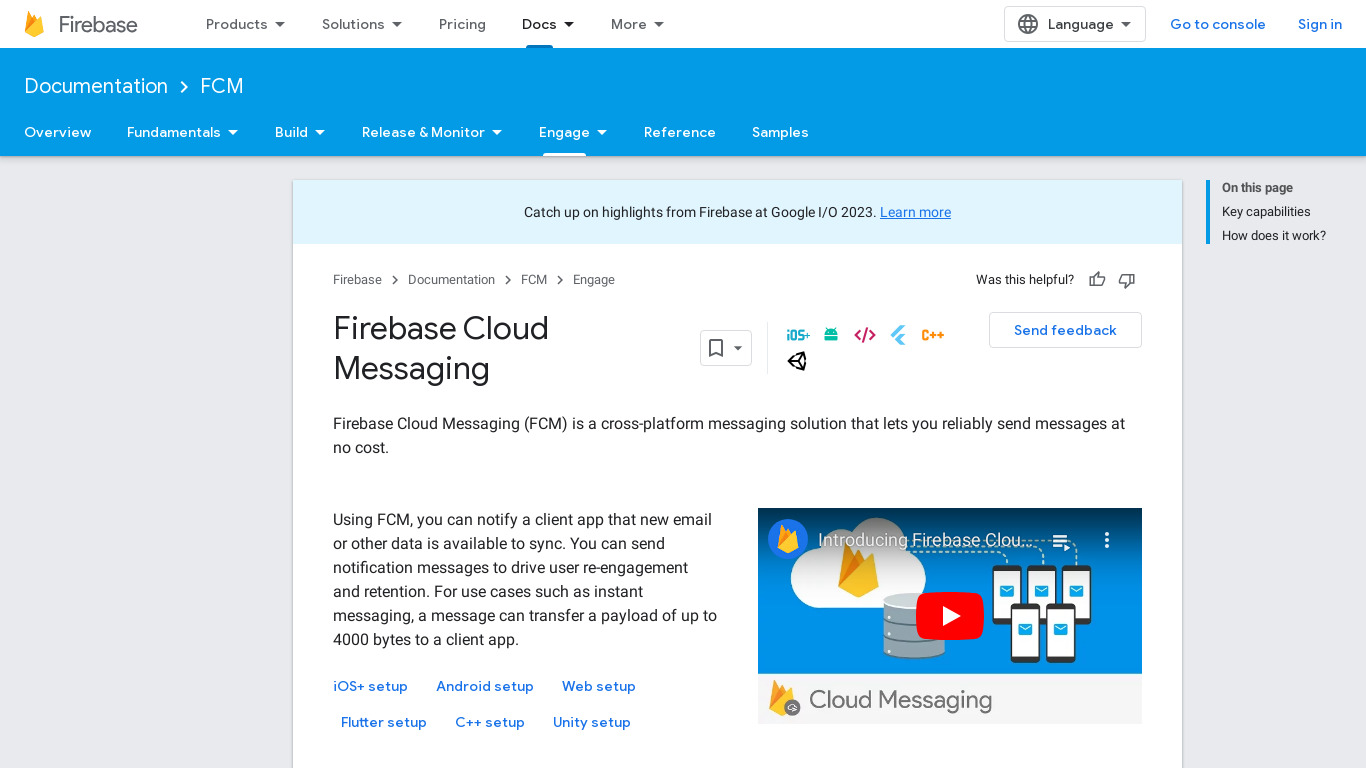 Firebase Cloud Messaging Landing page