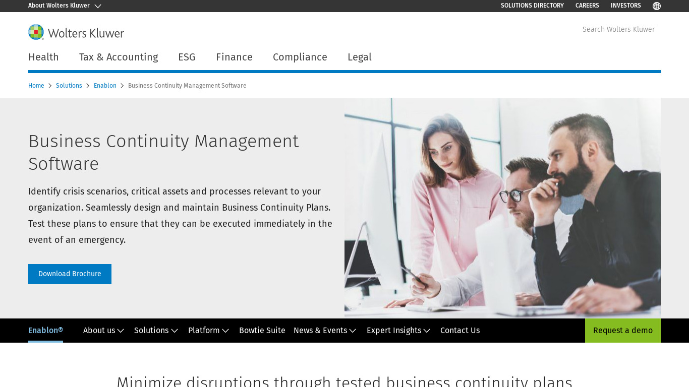 Enablon Business Continuity Management Landing page