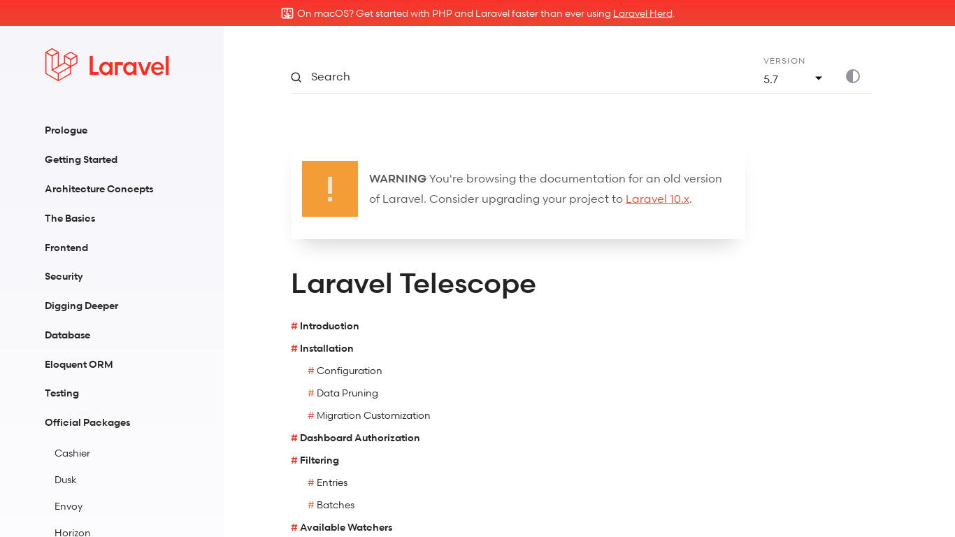 Laravel Telescope Landing page