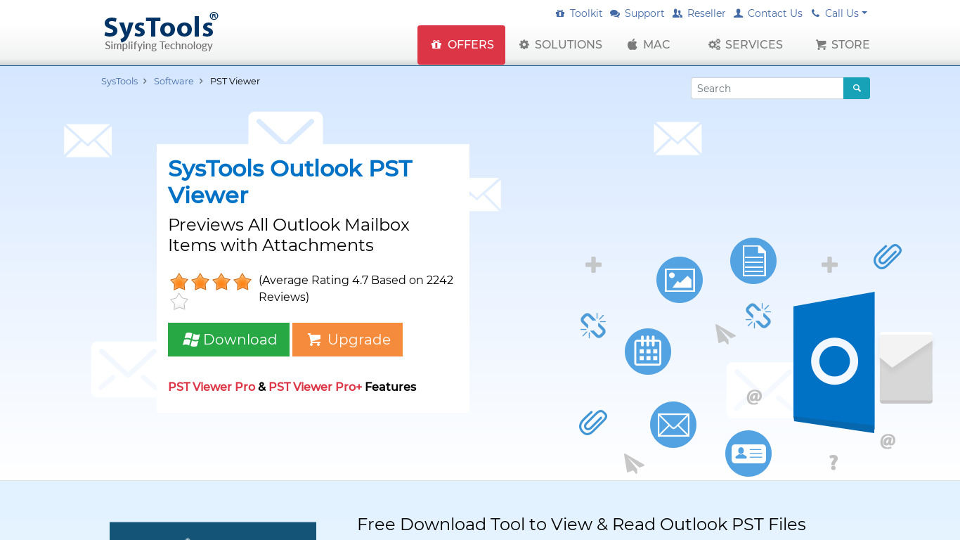 SysTools PST Viewer Landing page