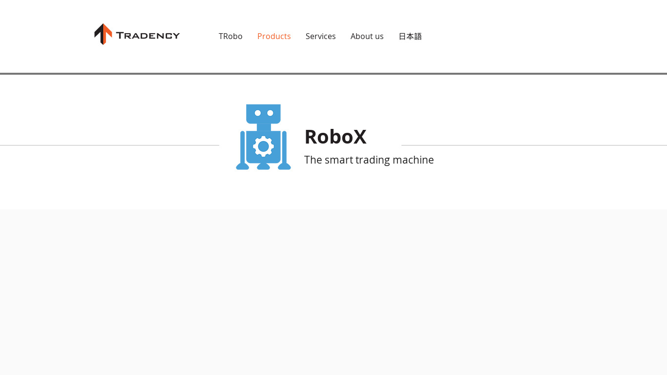 Tradency RoboX Landing page