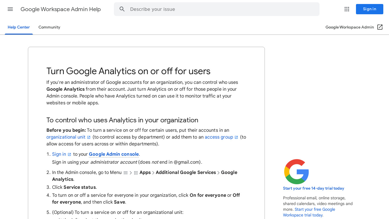 Google Analytics for G Suite Landing page
