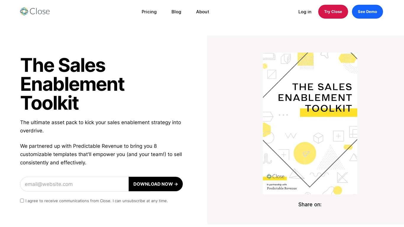 The Sales Enablement Toolkit Landing page