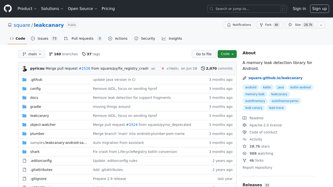LeakCanary Landing page