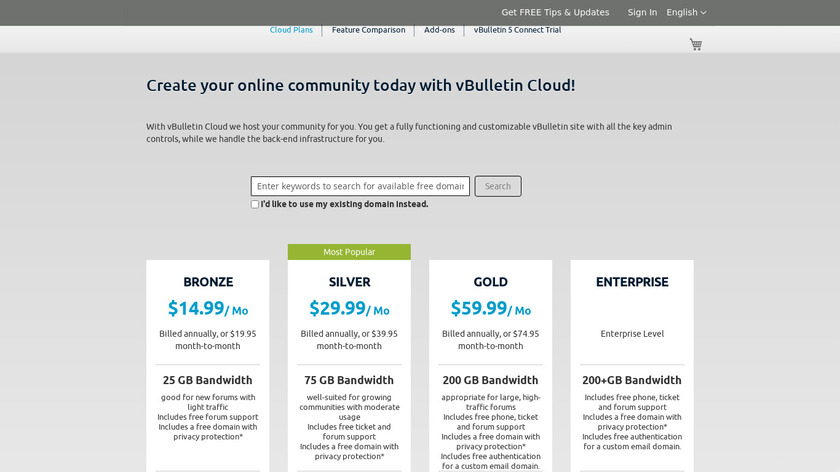 vBulletin Cloud Landing Page