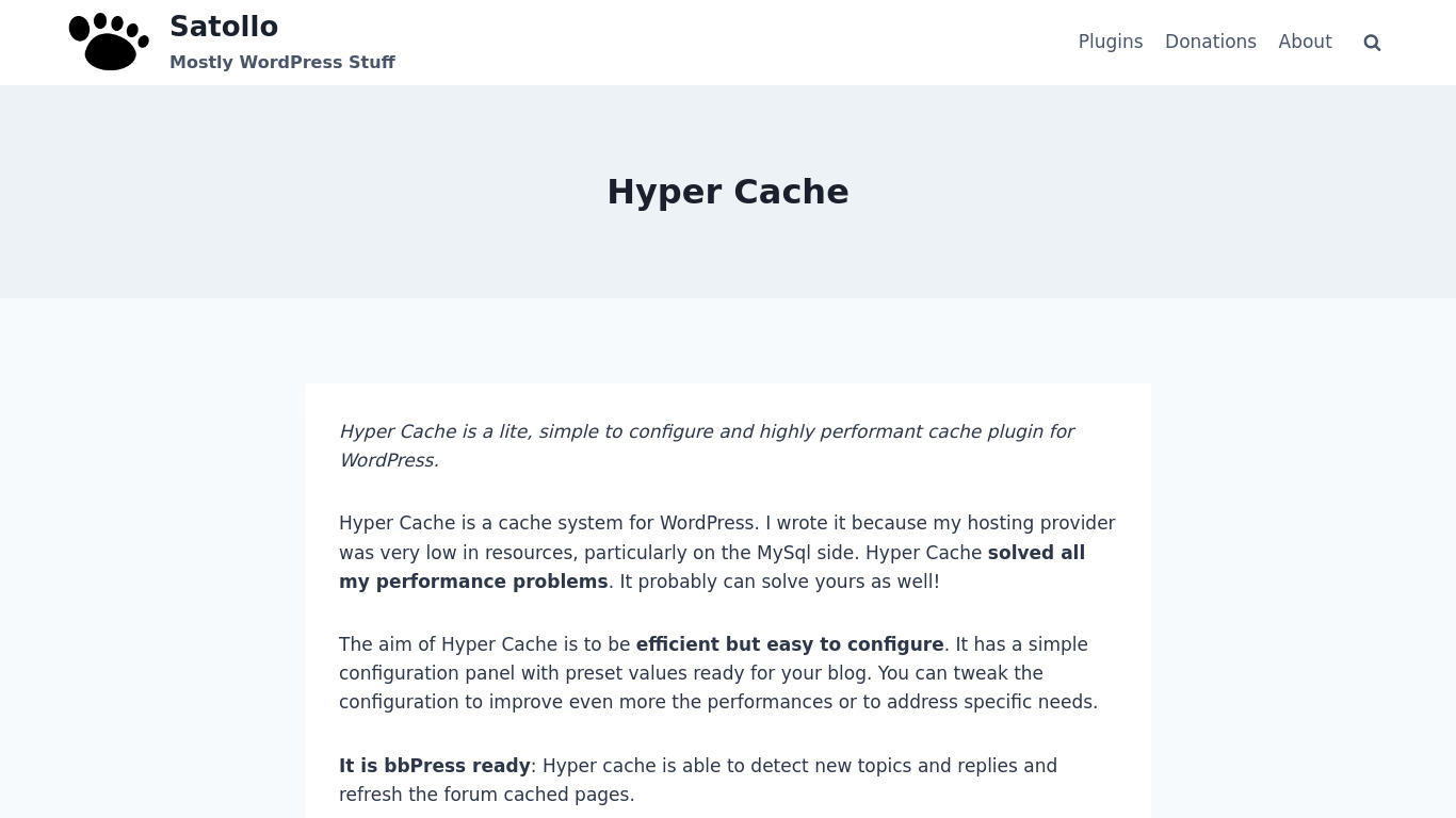 Hyper Cache Landing page
