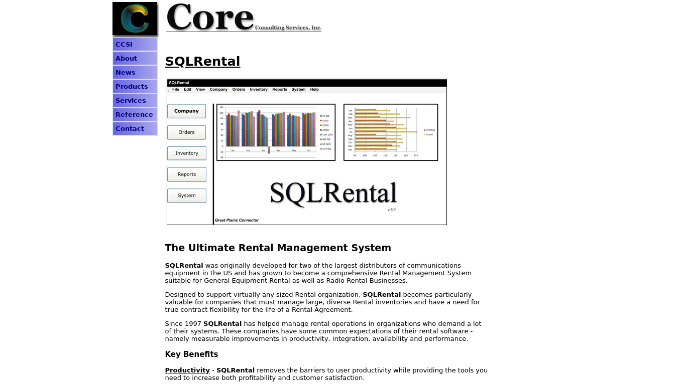 SQLRental Landing page