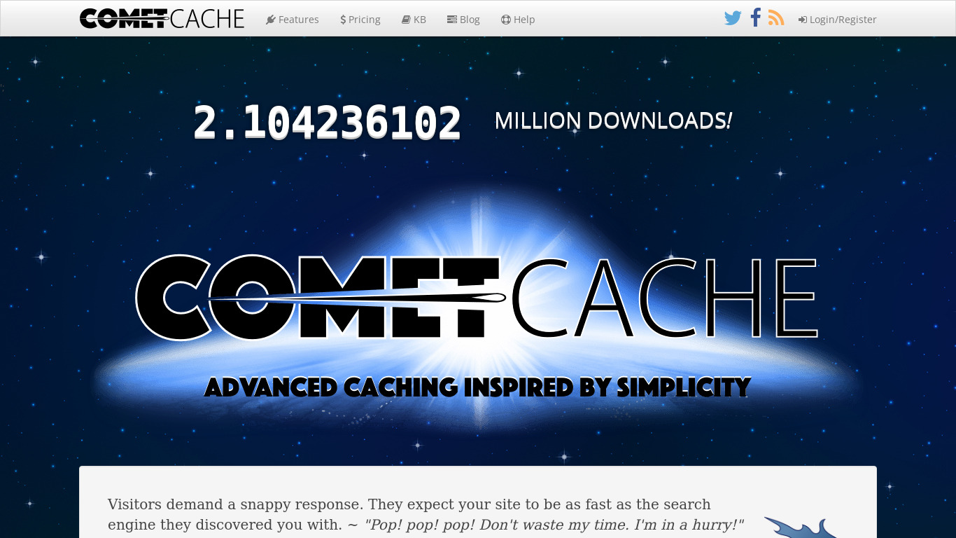 Comet Cache Landing page