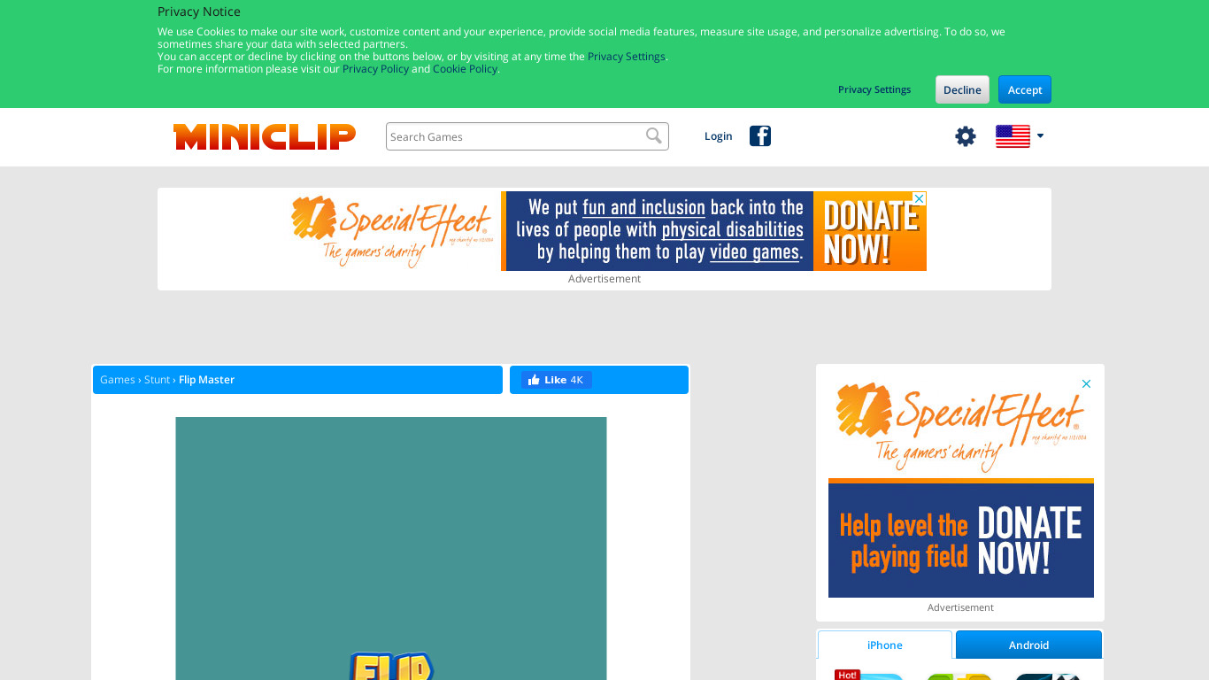 miniclip.com Flip Master Landing page