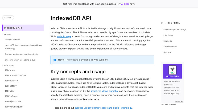 IndexedDB Landing Page