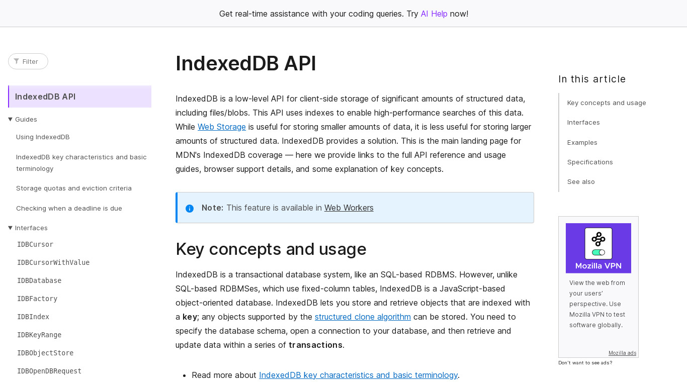 IndexedDB Landing page