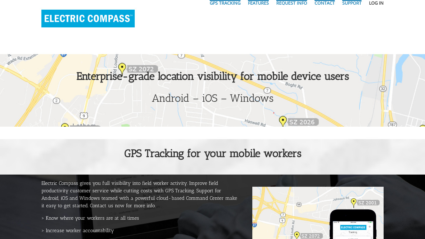 Electric Compass Tracker Landing page