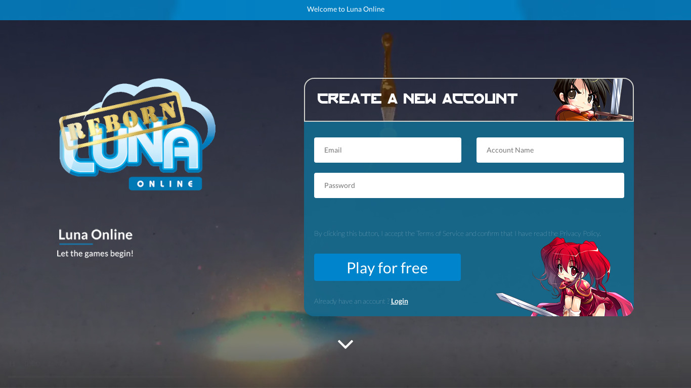 Luna Online Reborn Landing page