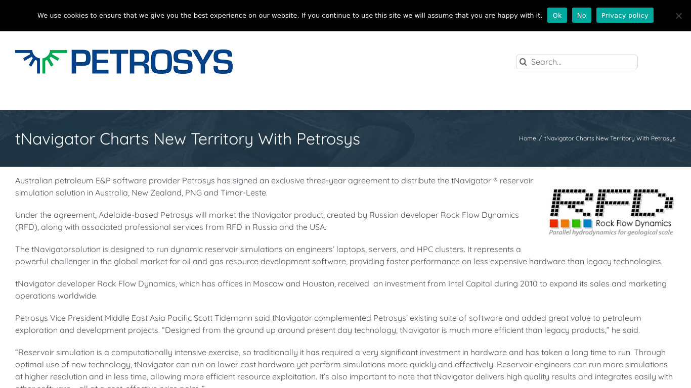 Petrosys tNavigator Landing page