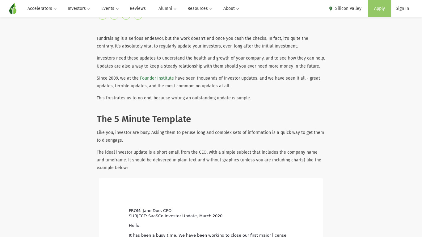 5-Minute Investor Update Template Landing page