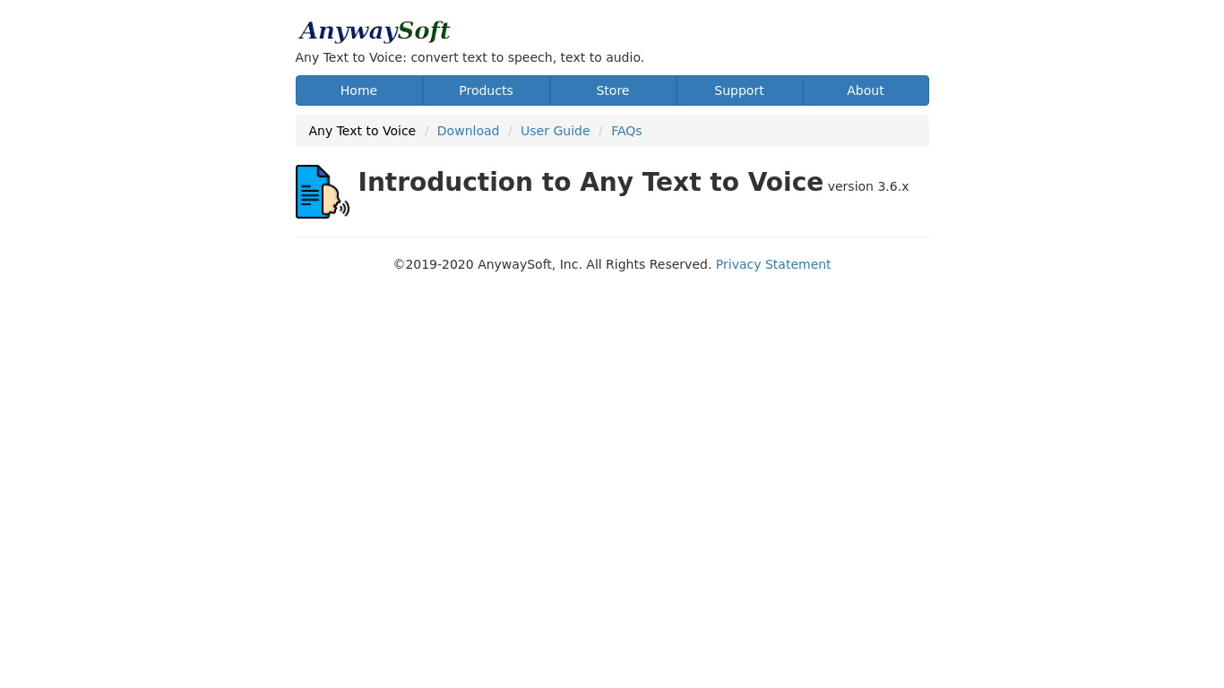 Any Text to Voice Landing page