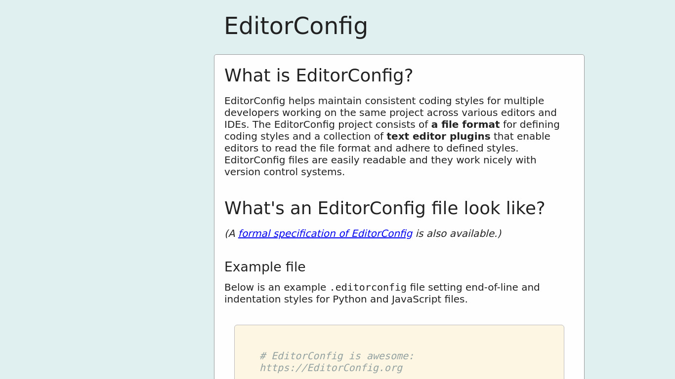 EditorConfig Landing page