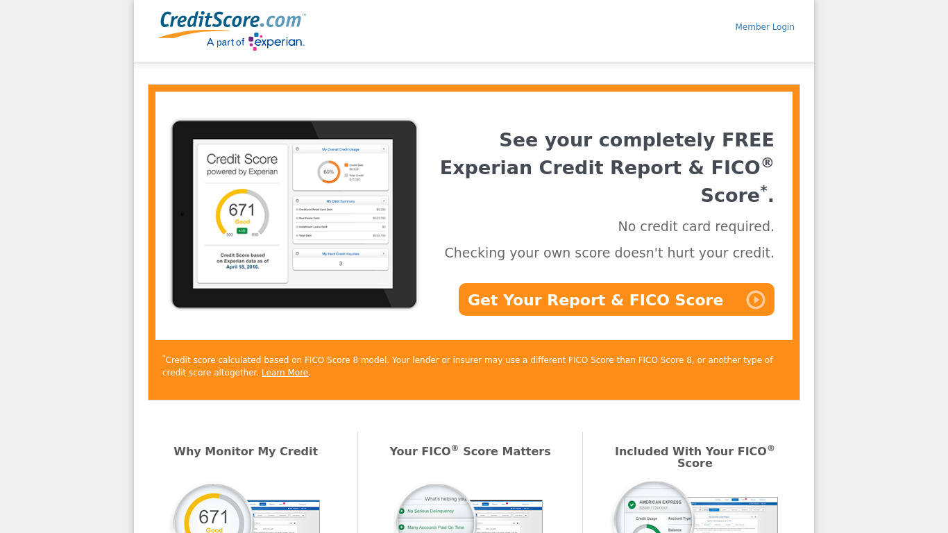 Creditscore.com Landing page